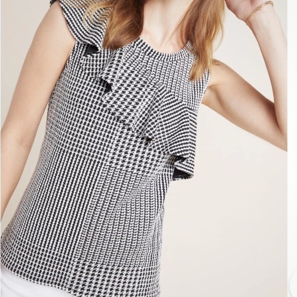 NWT Dolan Black and White Houndstooth Women's Ruffle Top